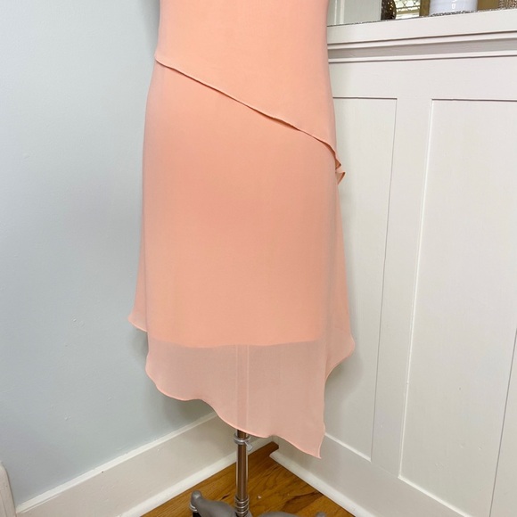 White House Black Market Asymmetrical Popover Dress Orange Peach 10 Medium - Picture 9 of 13